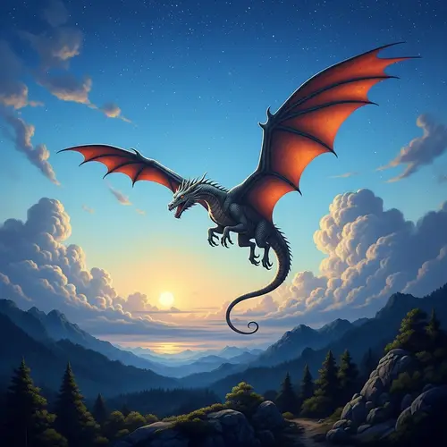 Majestic Dragon Soaring Through Starry Night Sky