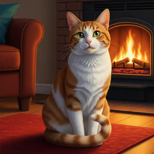 Calico Cat Image: Orange & White Patches in Cozy Living Room
