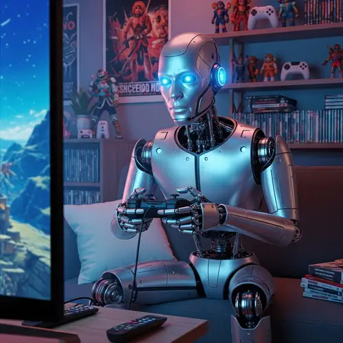 Futuristic Android Gaming | Deep Concentration & Retro Decor