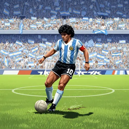 Retired Male Soccer Player Dribbling Ball in Blue & White Uniform