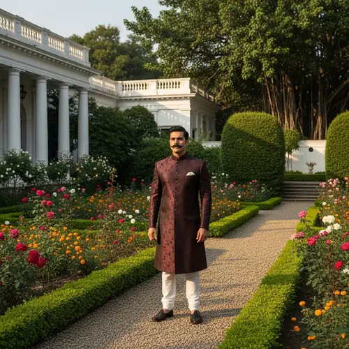 Mid-Century South Asian Gentleman Portrait in Colonial Estate