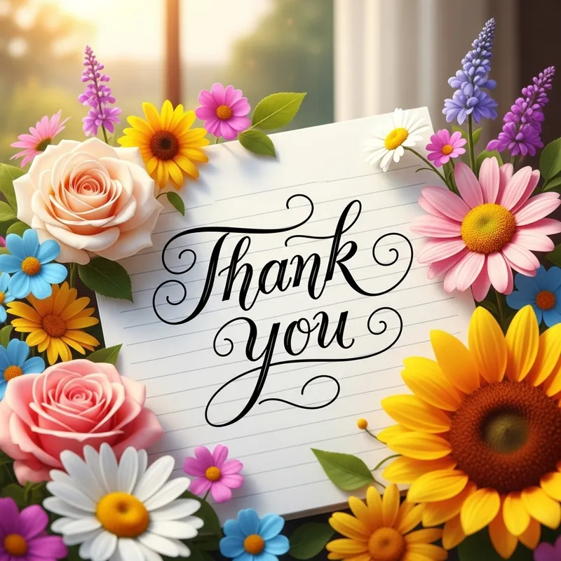 Bright Thank You Note Among Colorful Flowers