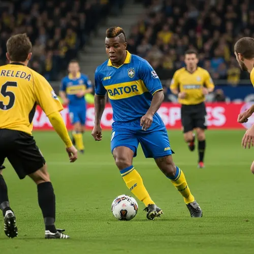 Muscular Football Player with Unique 90s Haircut
