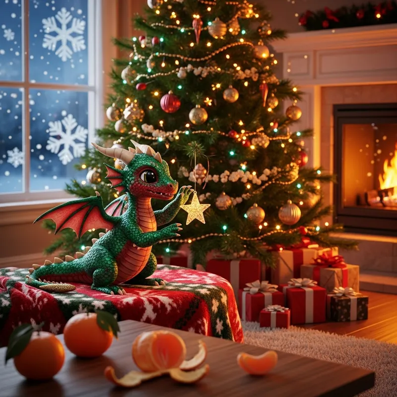 Cute Dragon Christmas Tree Snow Mandarin Gifts