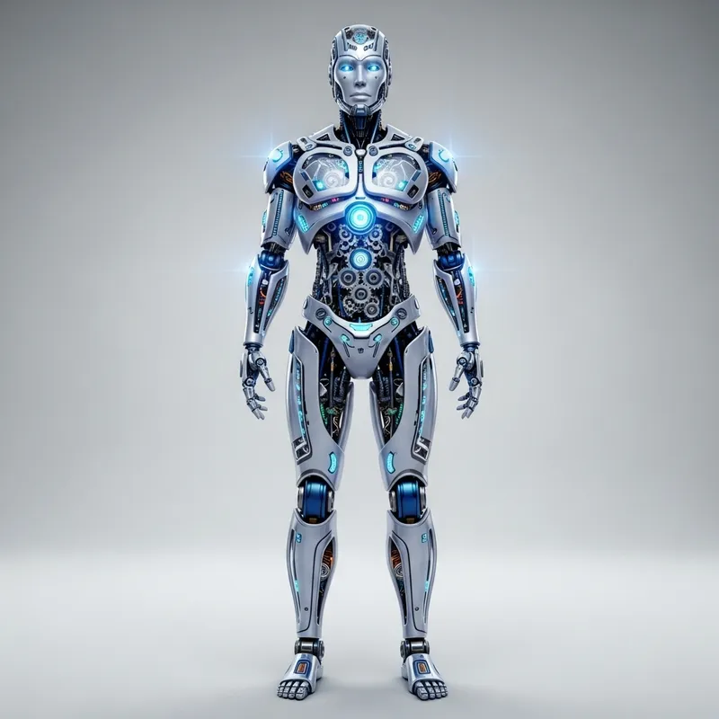 Futuristic Robot with LED Lights and Gears