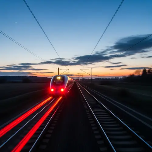 High-Speed Express Train Escaping Into the Dusk Sky