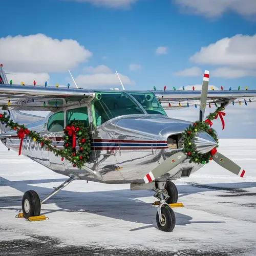Festive Cessna Plane with Christmas Decorations | Holiday Travel