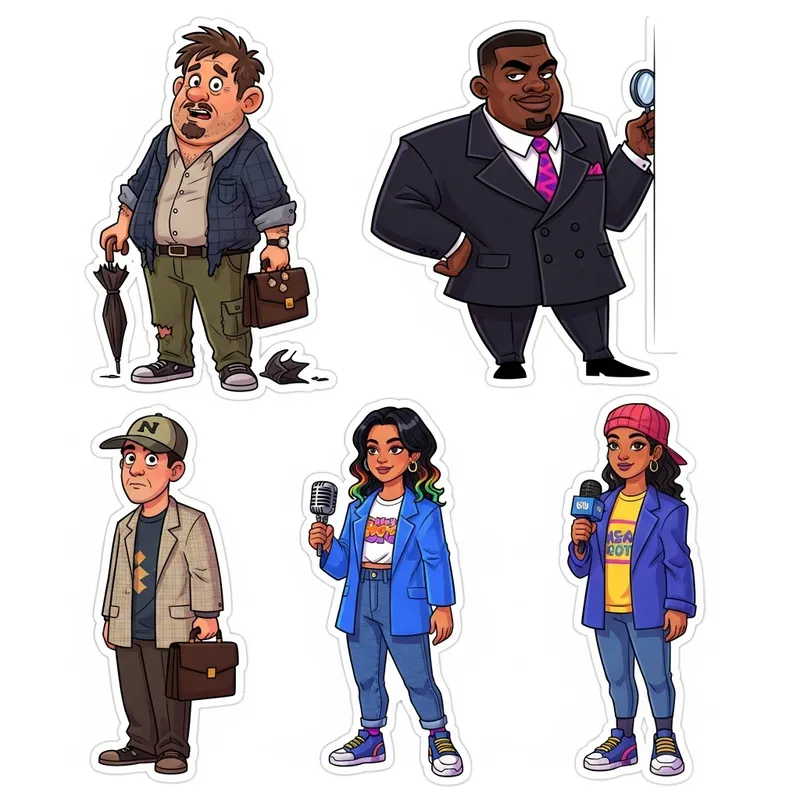 Sticker-Style Characters from 1990 Movie Nice Guys