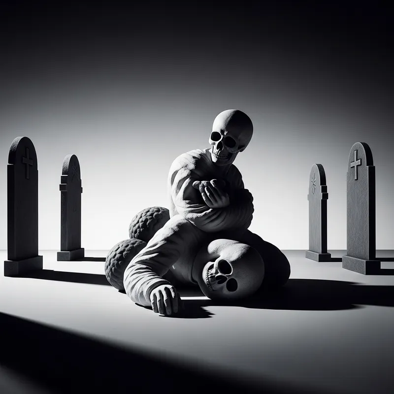 Ethereal Shadows: Surrealistic Death Art in Monochrome Tone