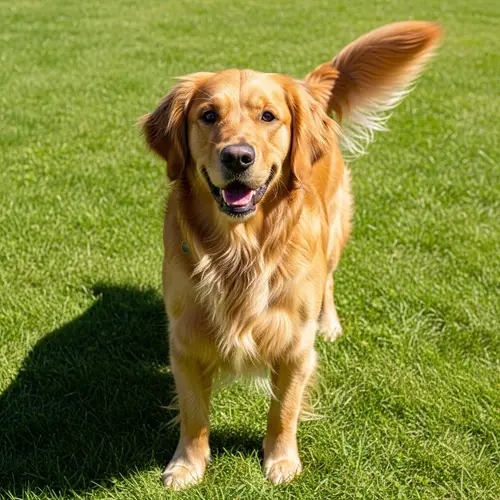 Medium-Sized Golden Retriever Enjoying Sunny Day on Green Lawn