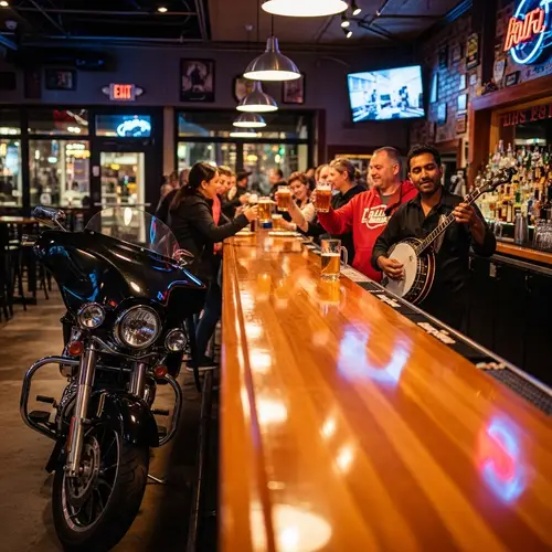 Lively Local Bar: Folk Music, Beer, and Motorcycle Charm