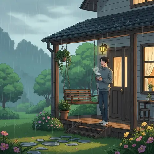 Romantic Rainy Scene at Quaint Country House