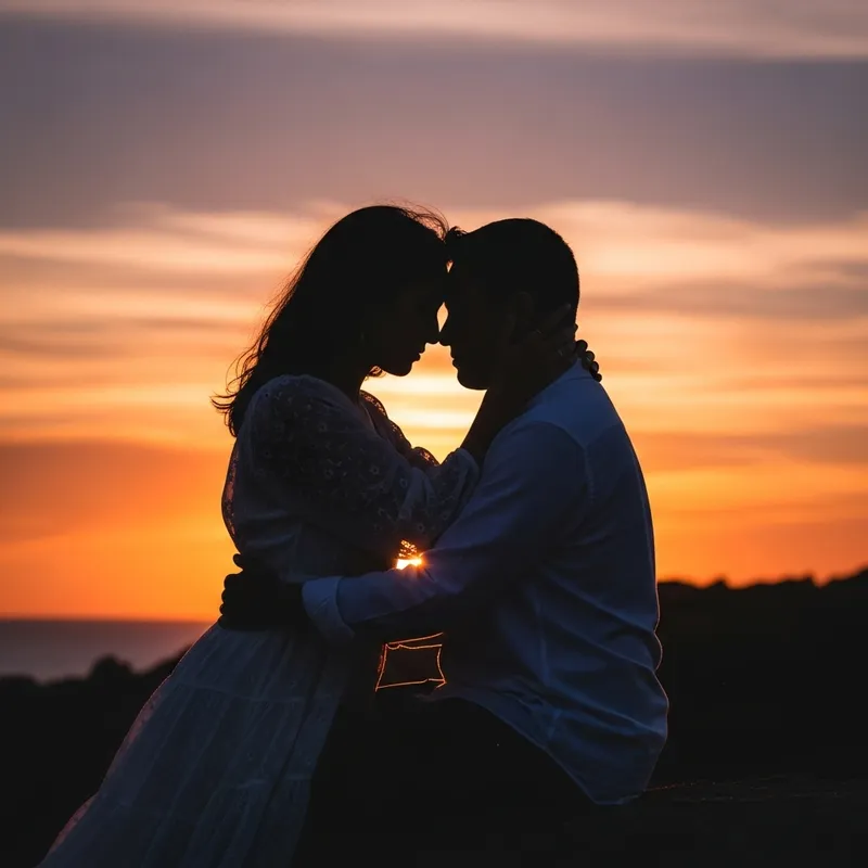 Warm Embrace at Sunset | Tranquil Scene of Love