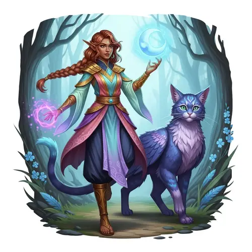 Half-Elf Moon Druid: Colorful Robes and Magical Powers