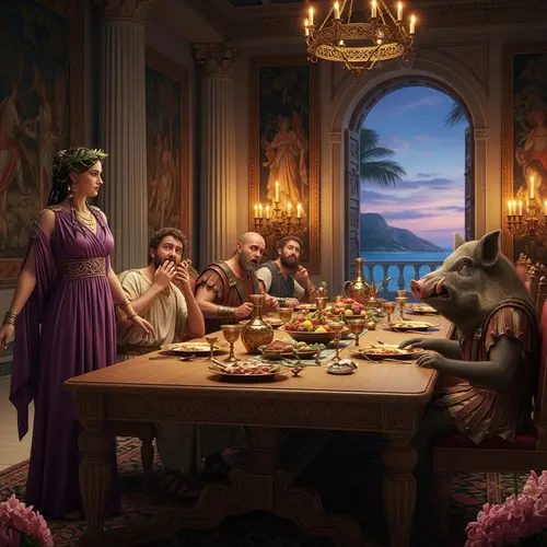 Enchantress Circe in Elegant Grecian Dress | Mythological Scene