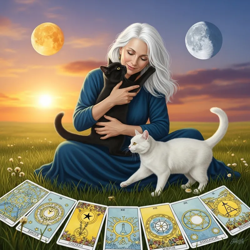Woman & White Cats: Compassion, Love & Tarot Art