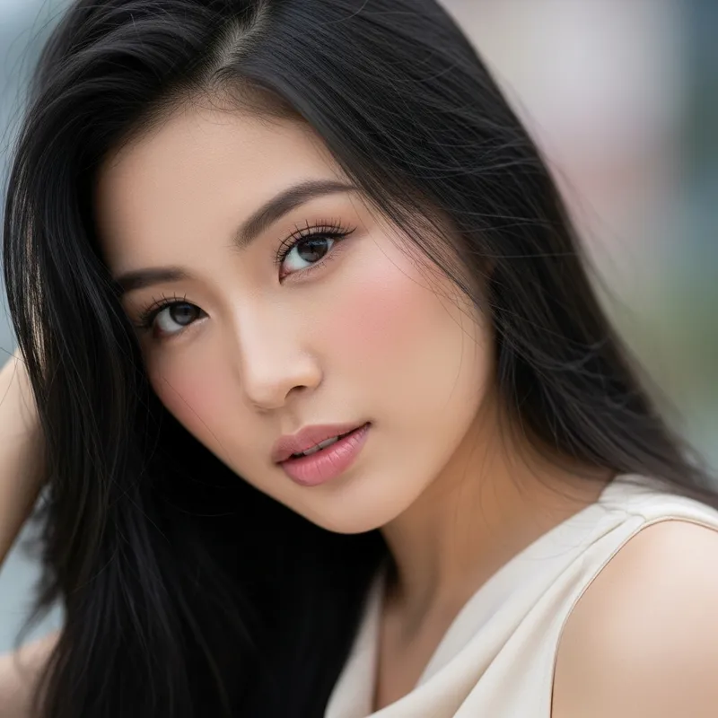 Beautiful Woman with Black Hair and Fair Skin