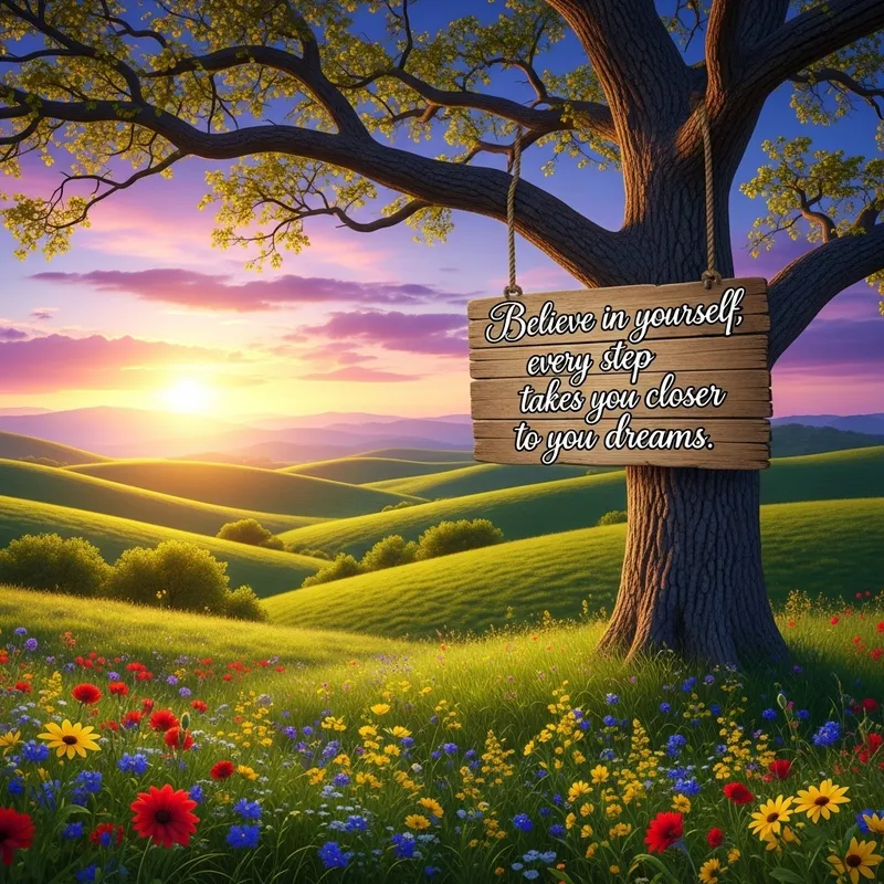 Motivational Sunrise Landscape with  Inspiring Quote