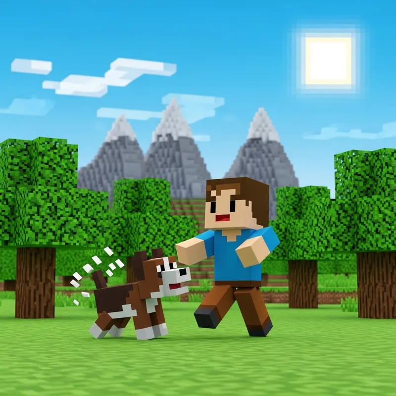 Minecraft Wallpaper: Steve vs Pixelated Dog Battle