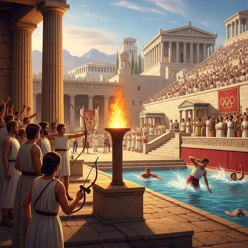 Historical Depiction of Olympic Games: Athletes, Diverse Sports Events