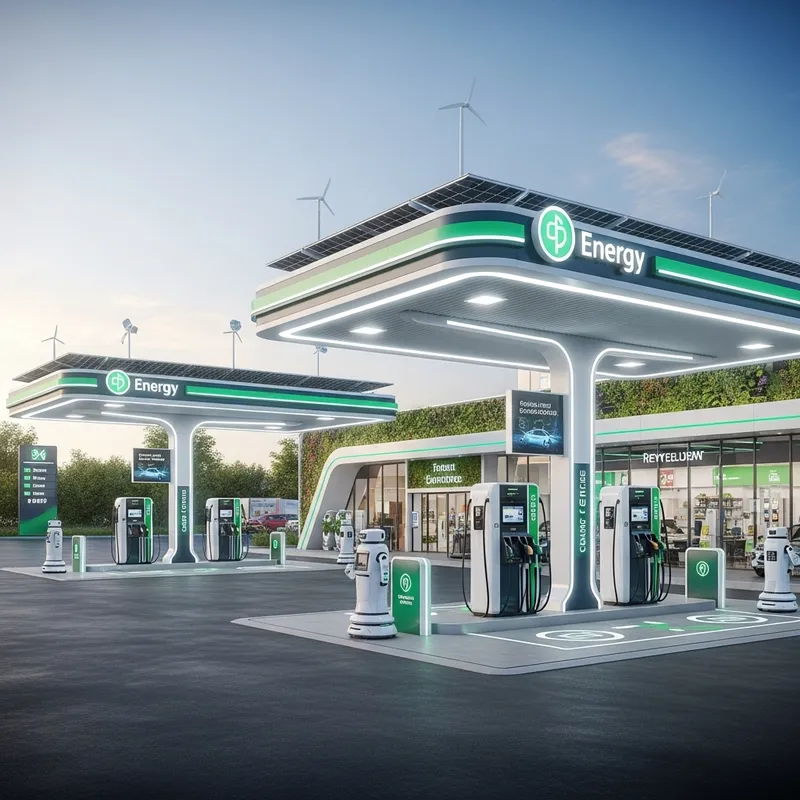 Futuristic Gas Station with Electric Vehicle Charging Hub