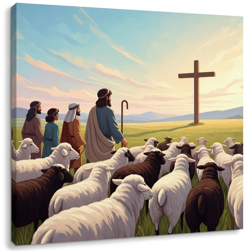 Shepherd Leading Sheep to Cross in Canva Theme