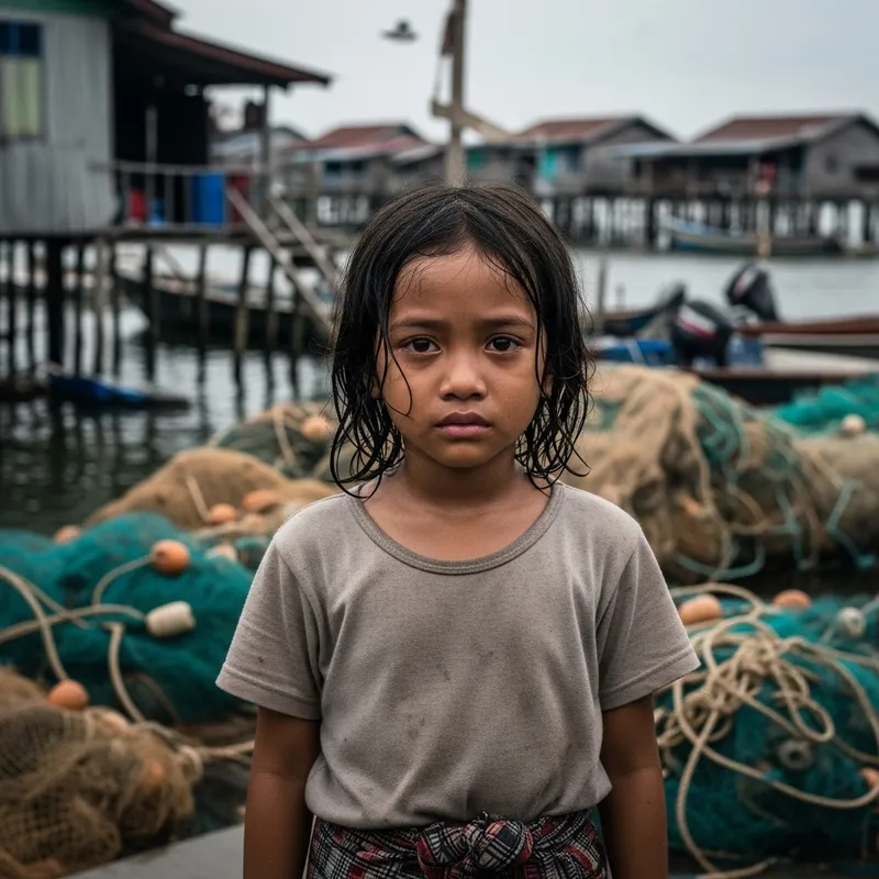 Poignant Portrayal of a Young Malay Girl in a Fisherman's Village