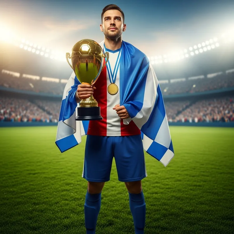 Lionel Messi - Soccer Star with Trophy and Argentinian Flag
