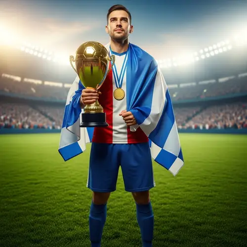 Lionel Messi - Victorious Soccer Star with Trophy and Flag