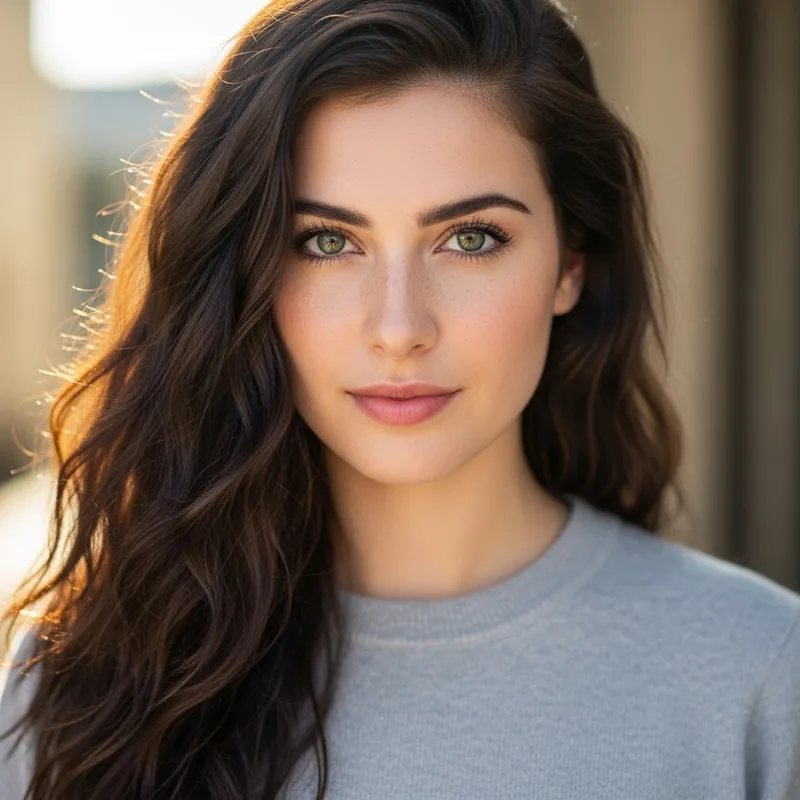 Young Woman with Dark Hair and Green Eyes - Beautiful Portrait