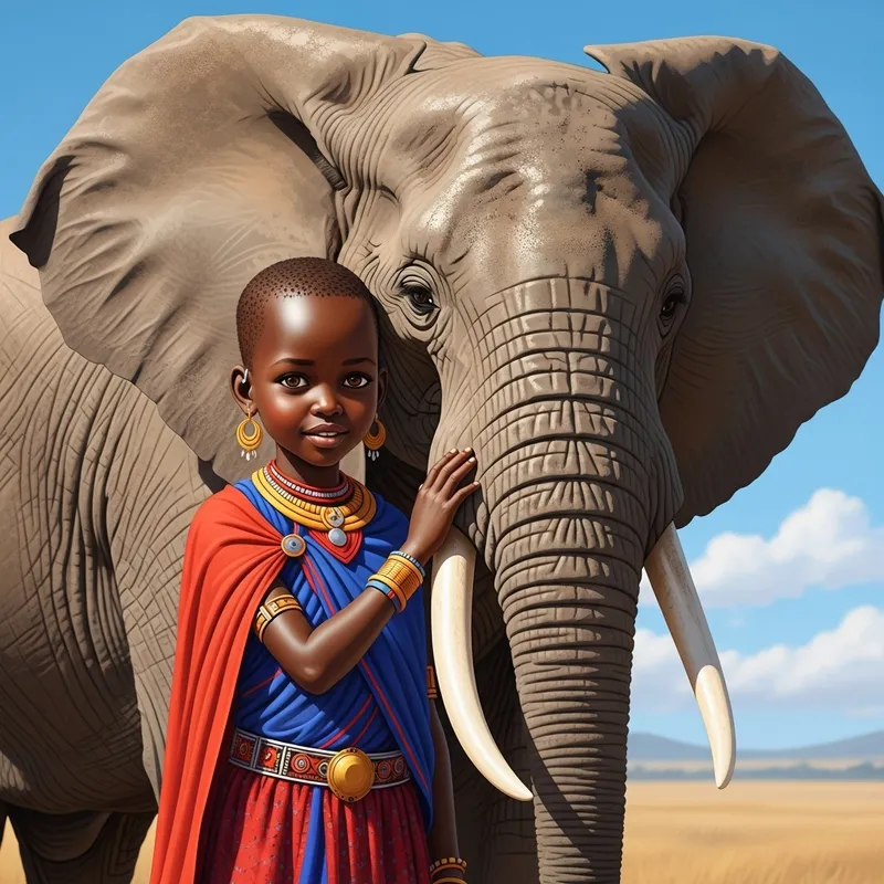 African Kid and Elephant | Heartwarming Wildlife Scene