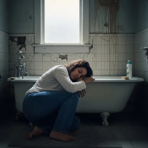 Hispanic Woman Sleeping in Bathroom