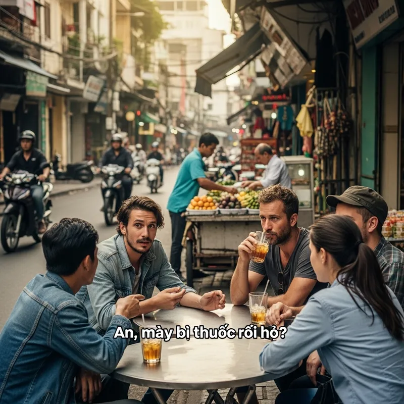 Scene of Friends Asking An About Quitting Smoking in Vietnamese Setting