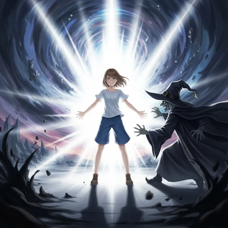 Girl Battling Witch - Radiant White Light, Dominance