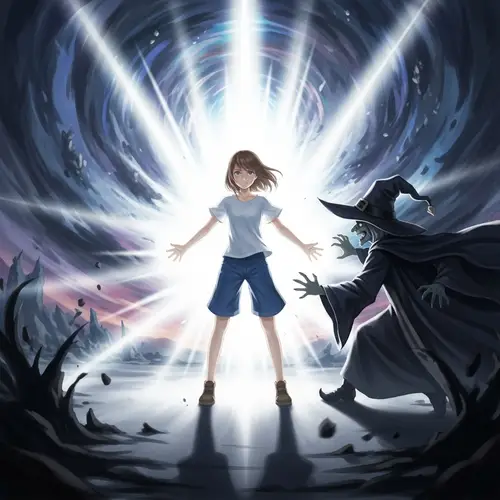 Young Girl Battling Witch - Radiant White Light, Dominance