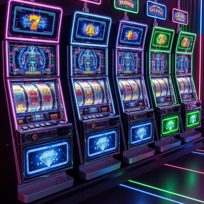 Retro Futuristic Slot Machines | Metallic Robots & Neon Lights