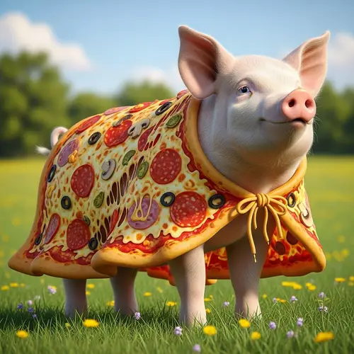 Pizza Cloak: Unique Fashion Statement by a Proud Pig