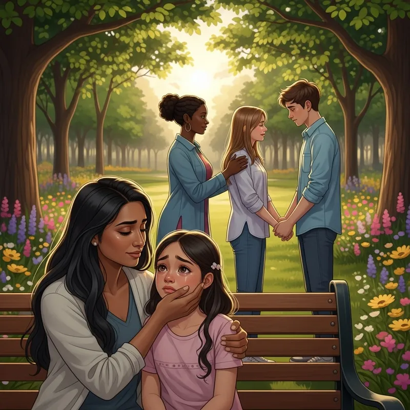 Diverse Women Comforting Heartbroken Children Outdoors