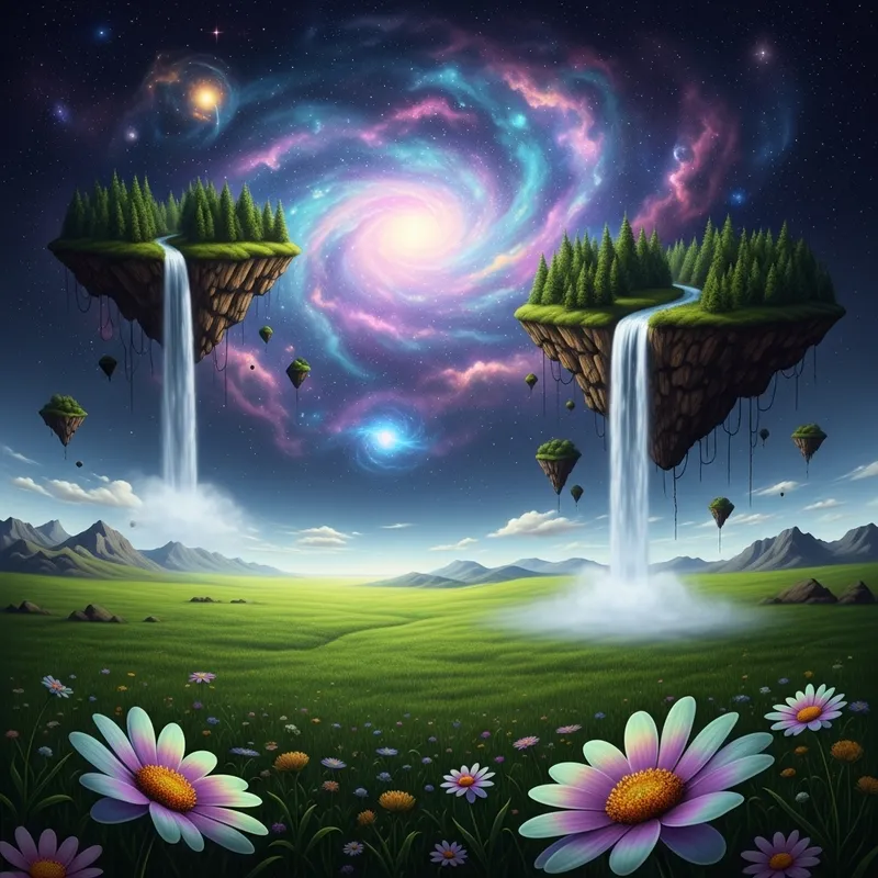 Stunning Surreal Landscapes: Emerald Prairie, Nebula Skies & Floating Forests Stunning Surreal Landscapes: Emerald Prairie, Nebula Skies & Floating Forests