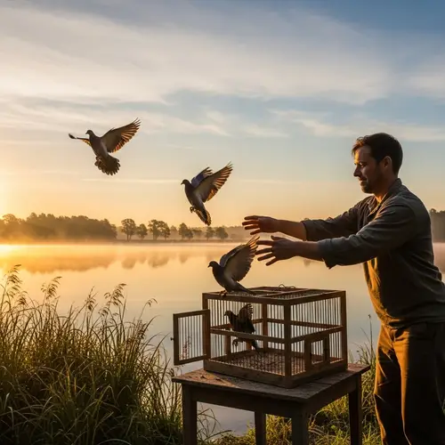 Man Releasing Birds at Lake | Freedom Symbolism