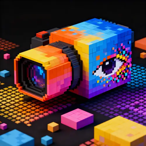 Futuristic Pixelated 3D Video Camera Art