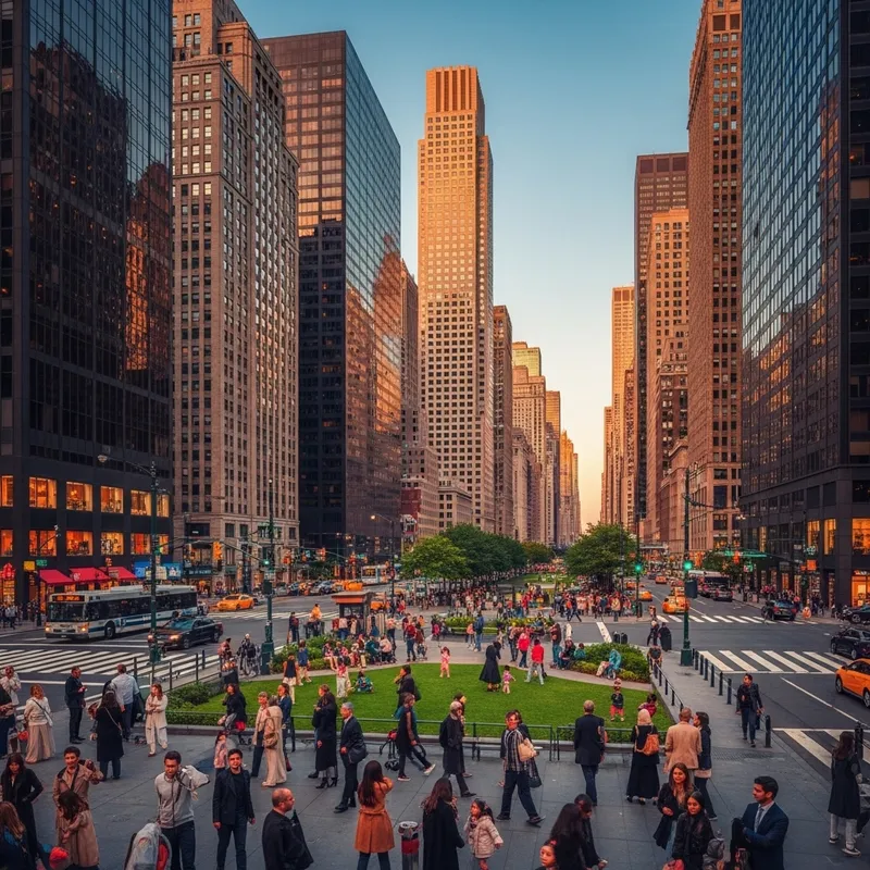 Diverse & Dynamic Cityscape at Dusk