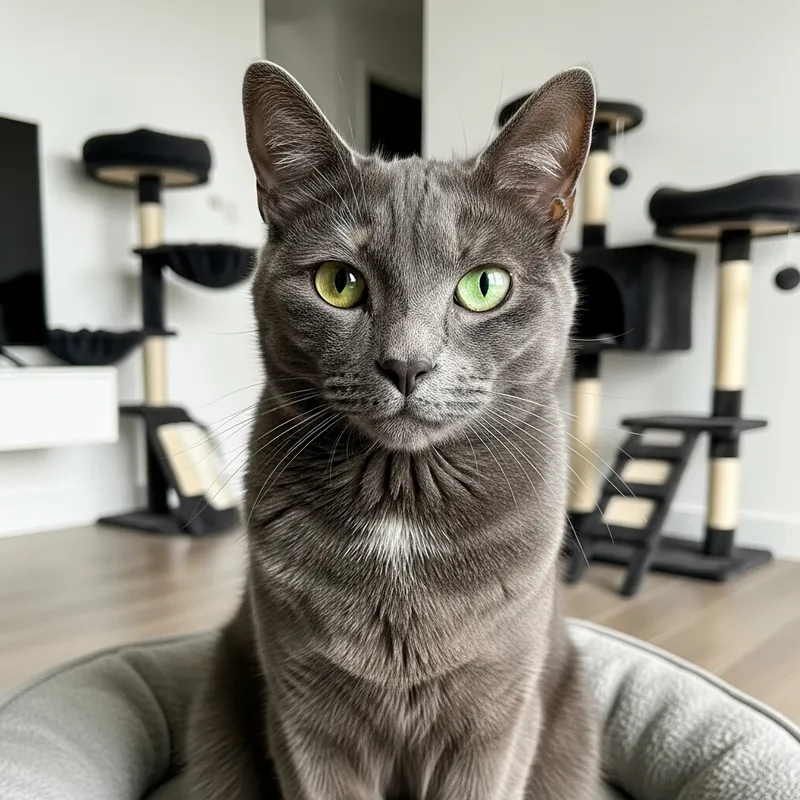 Enigmatic Gray Cat with Yellow and Green Eyes Enigmatic Gray Cat with Yellow and Green Eyes