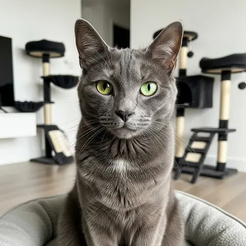 Mystical Gray Cat with Dual-Colored Eyes