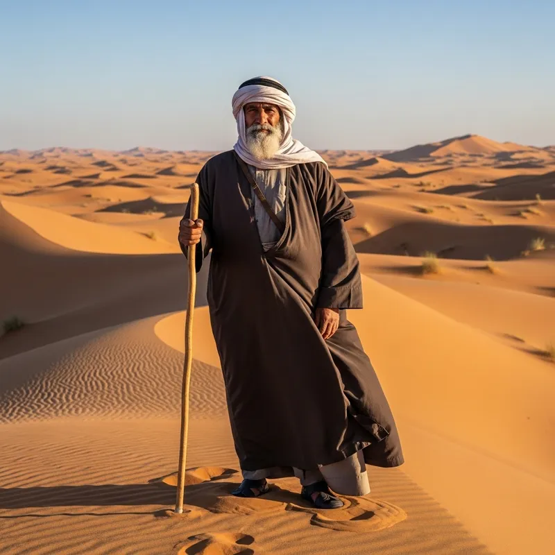 Wise Old Man in Desert Landscape
