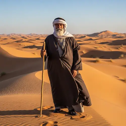Aged Wise Middle-Eastern Man in Majestic Desert Landscape
