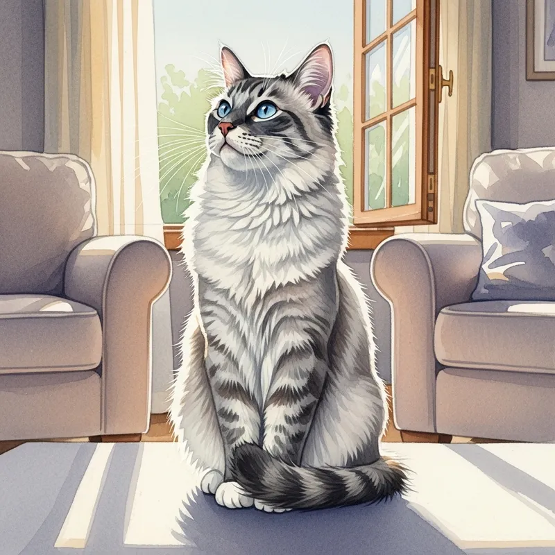 Cat Watercolor Art | Gray and White Sunlight Painting