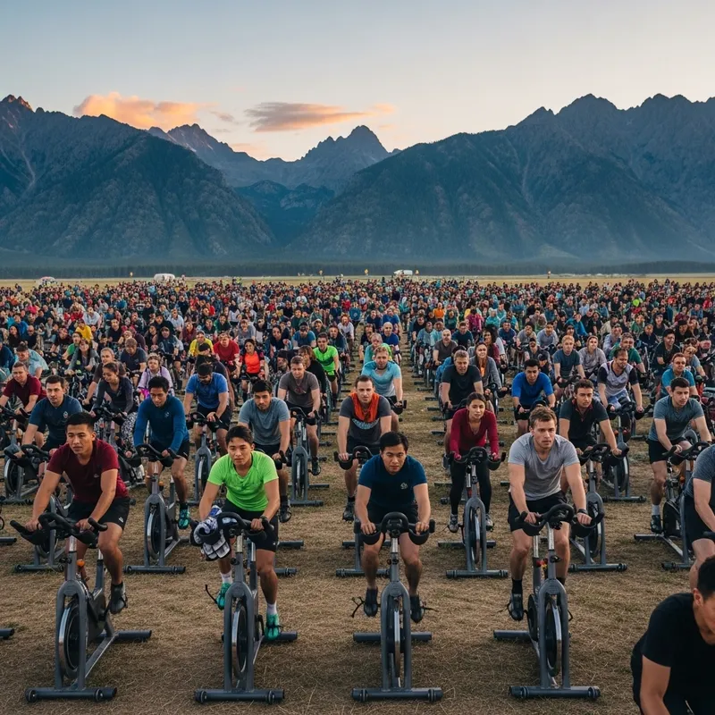 Outdoor Cycling Event at Sunrise in Majestic Mountains