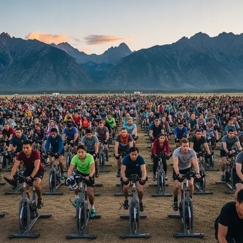 Outdoor Cycling Event at Sunrise in Majestic Mountains
