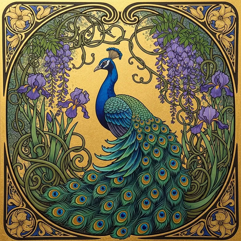 Klimt-inspired Art: Ornate Details with Oil and Gold Leaf on Canvas